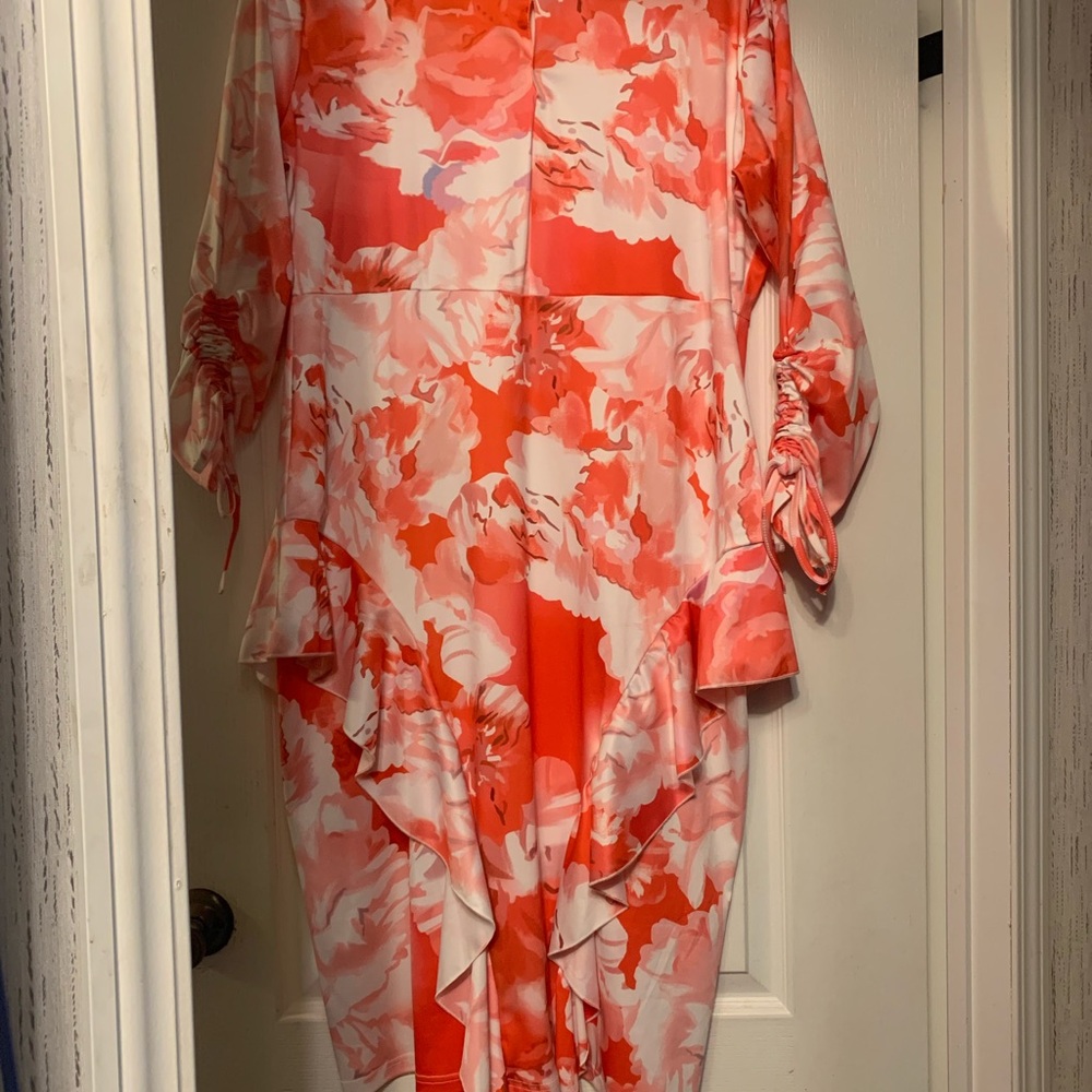 Floral Ruffle Dress in Red and Pink